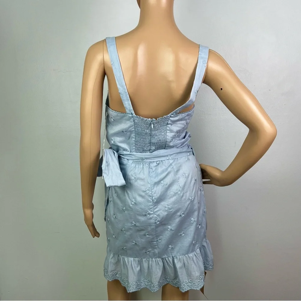 NEW REFORMATION BLUE EMBROIDERED COTTON MINI DRESS - Picture 8 of 10